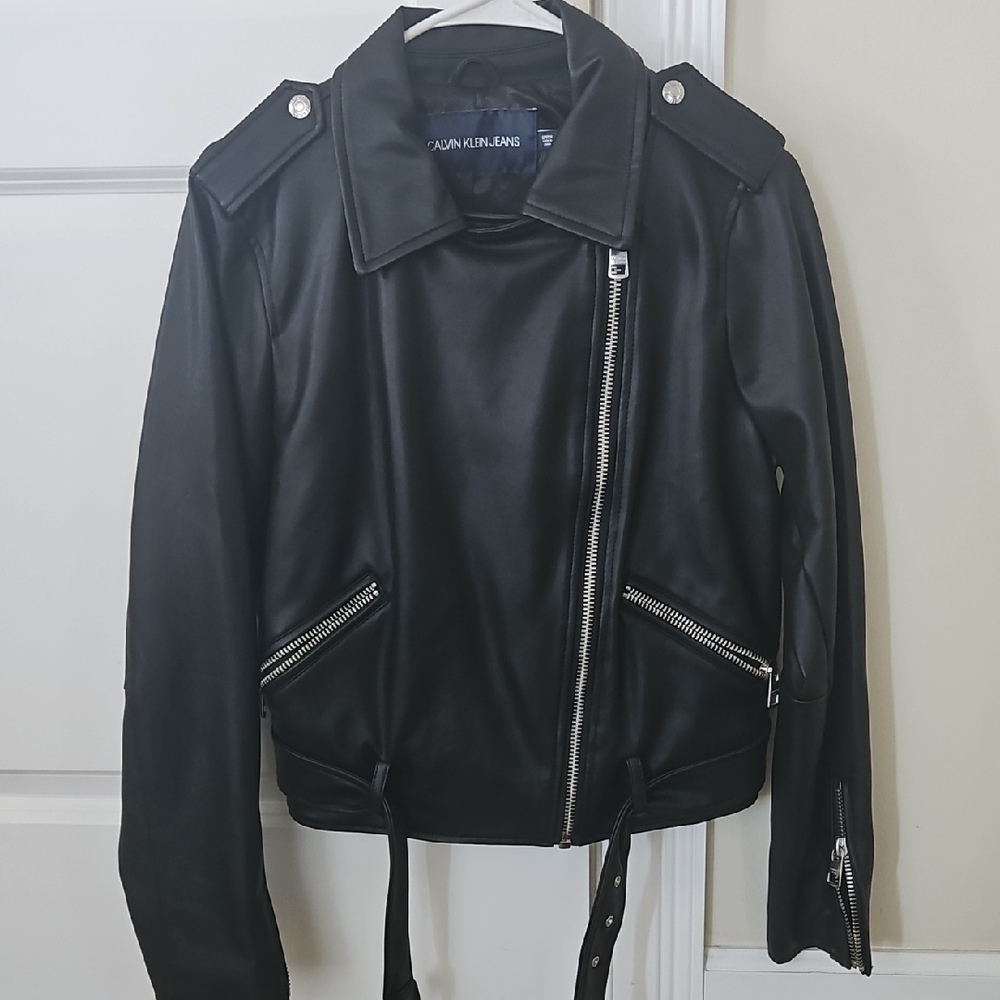 Calvin Klein Jeans Black Faux Leather Biker Jacket